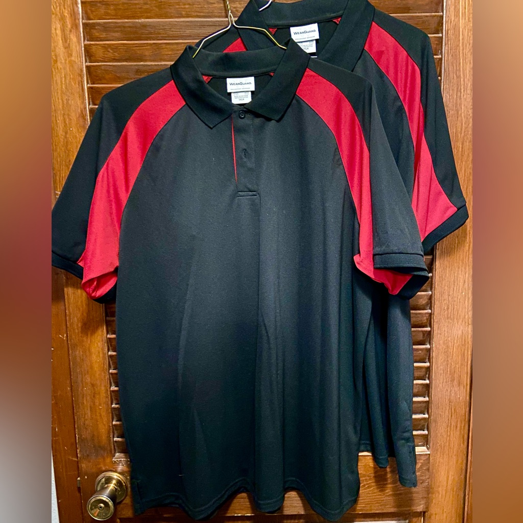 2 Aramark Wear Guard Performance Blk/Red Color Block Polo Shirts Both Size Xl